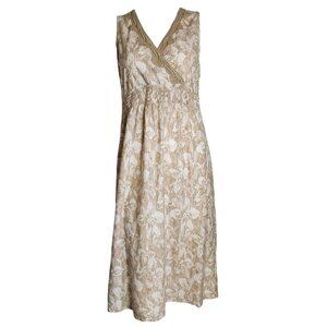 Charter‎ Club Dress Womens Size L Petite Tan White Pullover Floral Sleeveless